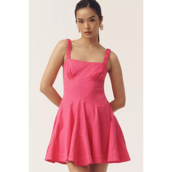 By Anthropologie Plunge Drop-Waist A-Line Mini Dress Pink XL - Picture 2 of 4
